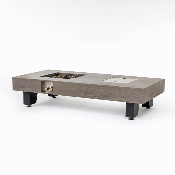 English Elm 54_inch Iron Fire Pit Table Stone Finish with Stainless Burner, Propane Powered, Spacious Patio Centerpiece Natural Wood W3131P277180