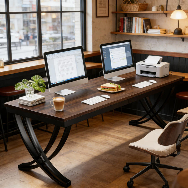 English Elm Computer Desk Two Person Wood Grain Workstation with Drawers for Shared Home Office T3971P453663