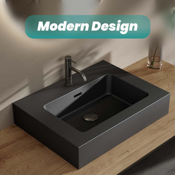 English Elm BB02-24-101, Glossy Integrated Solid Surface Basin with Overflow — Sleek Contemporary Design for Luxe Bathrooms Matt Black W1865107120