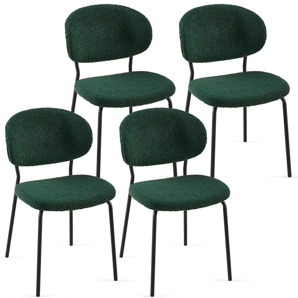 English Elm Dark Green Boucle Dining Chairs Set Of 4 - Mid-Century Modern Style With Curved Backrest & Metal Legs W1164P195043