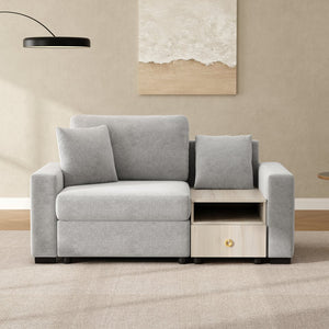 English Elm Modern Chenille Upholstered Compact Sofa with Console Storage Armrest for Living Room Grey N763S000061E