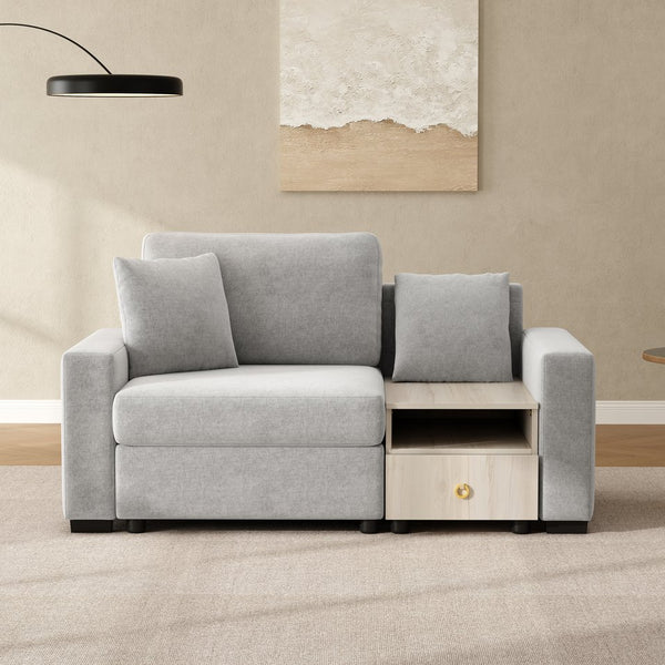 English Elm Modern Chenille Upholstered Compact Sofa with Console Storage Armrest for Living Room Grey N763S000061E