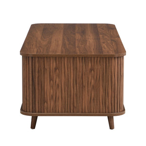 English Elm Modern Mid-century Coffee Table Tambour Doors Open Shelves Warm Wood Living Room Walnut N770P333553W