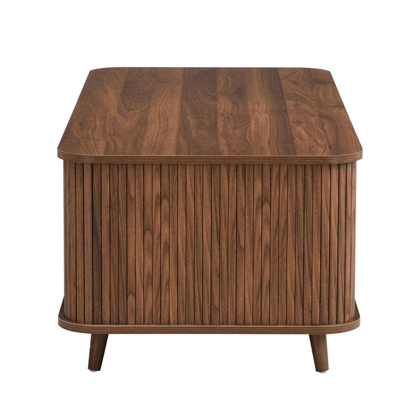 English Elm Modern Mid-century Coffee Table Tambour Doors Open Shelves Warm Wood Living Room Walnut N770P333553W