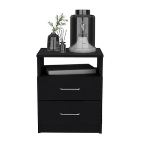 English Elm Nightstand with Two Drawers and Sturdy Four-Leg Frame, Superior Top, Compact 26.62" W Surface Black 22.83 L x 17.32 W x 5.91 H B097133152