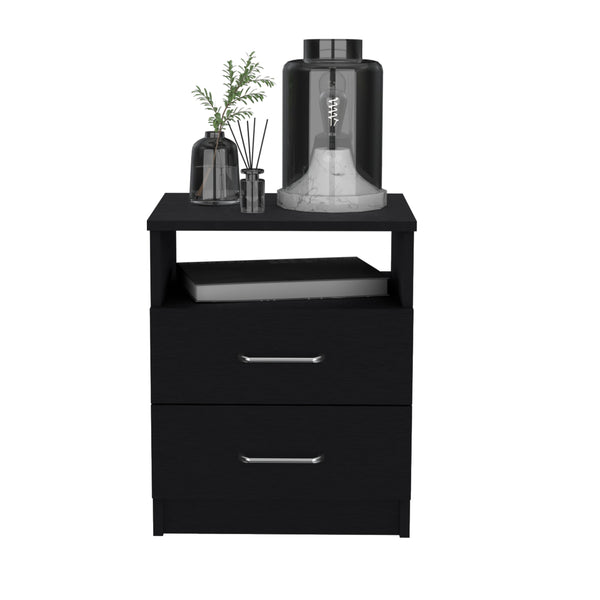 English Elm Nightstand with Two Drawers and Sturdy Four-Leg Frame, Superior Top, Compact 26.62" W Surface Black 22.83 L x 17.32 W x 5.91 H B097133152