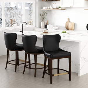 English Elm Blair Wood Upholstered Counter Stool - Stylish Black Design With Wingback Support & Footrest B365P398070