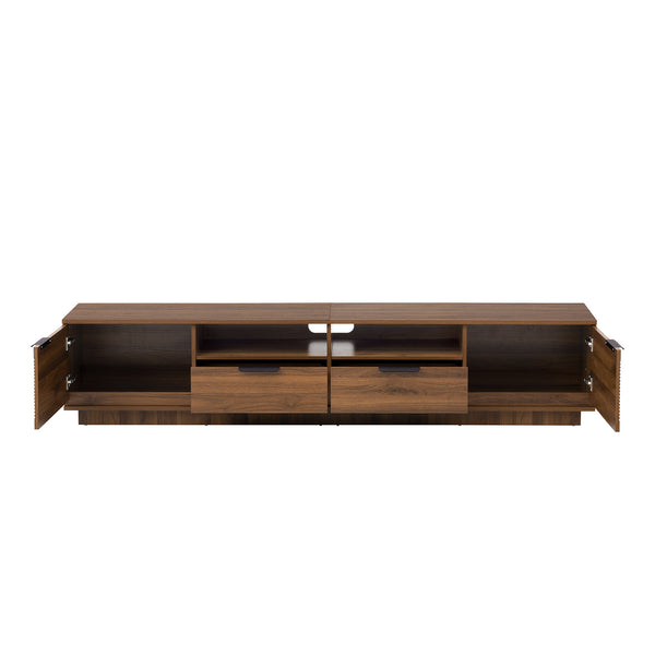 English Elm 78 Inch Walnut Media Console with Slatted Doors Solid Wood Legs and Cable Management N710P374714P