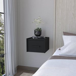 English Elm Elfrida Wall Mount Nightstand in Black — Sleek Single Drawer, Two-Tier Shelf, Space-Saving Modern Design B128P176108