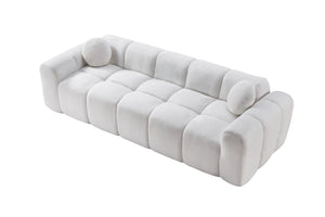 English Elm 98.4" Corduroy Cloud Puff Sofa Vacuum Packed 4-seater Living Room Couch with Pillows White W5515P477281