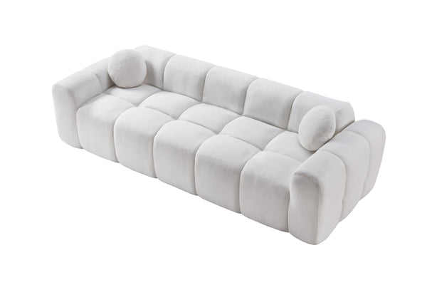 English Elm 98.4" Corduroy Cloud Puff Sofa Vacuum Packed 4-seater Living Room Couch with Pillows White W5515P477281