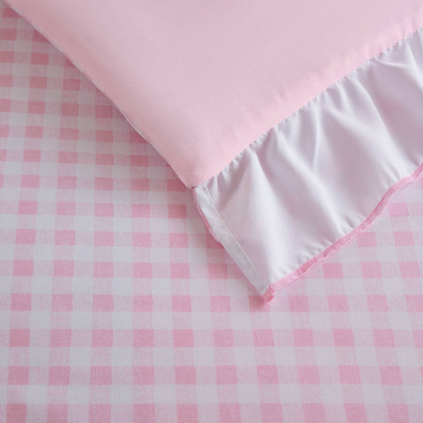 English Elm 3-piece Cottage Gingham Comforter Set with Ruffle Trim and Round Throw Pillow Pink B035P463187