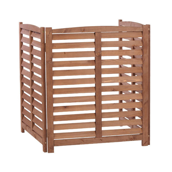 English Elm 3-panel Slatted Wood Outdoor Privacy Screen for Ac Units Trash Enclosures Gardens Brown W2640P272036