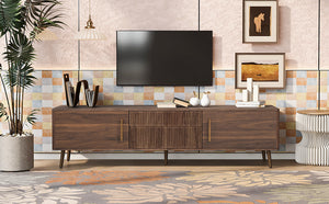 English Elm Mid Century TV Stand Walnut Finish with 2 Drawers, Cable Management, Solid Wood Legs, 80'' Safe Storage and Style N710P222772P