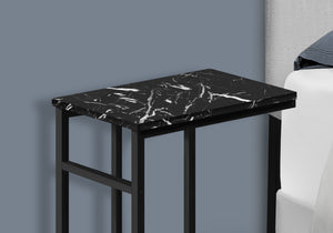 English Elm Accent Table, C-Shaped Snack & Side Table With Faux Black Marble Top And Sturdy Metal Frame, Modern Design B2710P218974