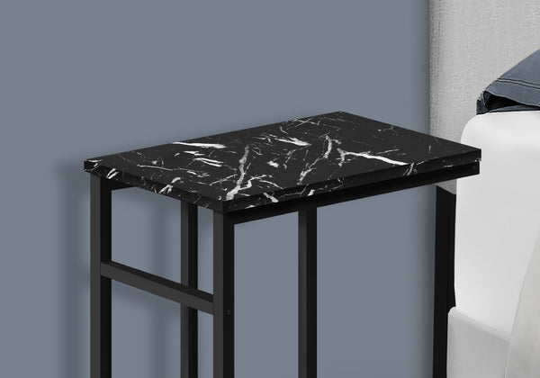 English Elm Accent Table, C-Shaped Snack & Side Table With Faux Black Marble Top And Sturdy Metal Frame, Modern Design B2710P218974