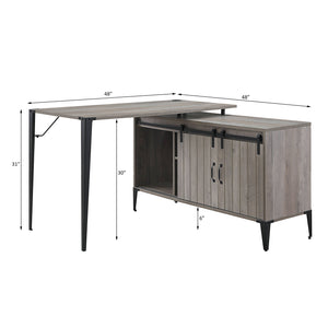 English Elm L-Shape Industrial Writing Desk with Side Cabinet and Sliding Doors for Organized Workstation and Cable Management Black,Grey B016P317517