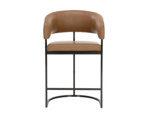 Sunpan Marris Barstool: Modern Elegance Meets Timeless Design in Luxurious Faux Leather and Steel Finish Gunmetal / Milliken Cognac