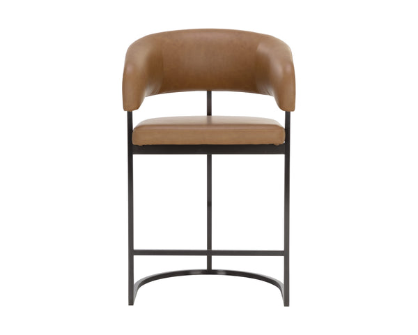 Sunpan Marris Barstool: Modern Elegance Meets Timeless Design in Luxurious Faux Leather and Steel Finish Gunmetal / Milliken Cognac
