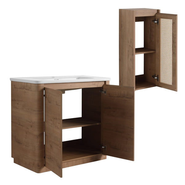 English Elm 36'' Freestanding Bathroom Vanity With Glossy Ceramic Sink & Soft-Close Doors For Stylish Storage W999S00402