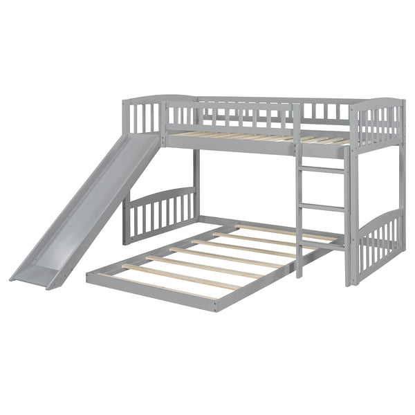 English Elm Twin Over Kids Bunk Bed with Built-in Slide Solid Pine Frame Gray Finish LT100514AAE