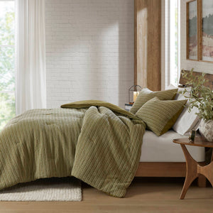 English Elm 3PCS Waffle Washed Comforter Set Full/Queen with Breathable 100% Cotton Face and Plush 270G Fill Green 23 L x 21 W x 12 H B035P341104