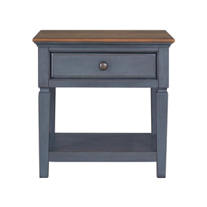 English Elm 24 inch End Table Corduroy Blue Distressed Coastal Accent with Drawer & Shelf, Antique Pewter Hardware B108P193074