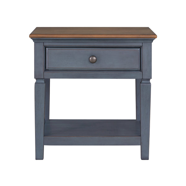 English Elm 24 inch End Table Corduroy Blue Distressed Coastal Accent with Drawer & Shelf, Antique Pewter Hardware B108P193074