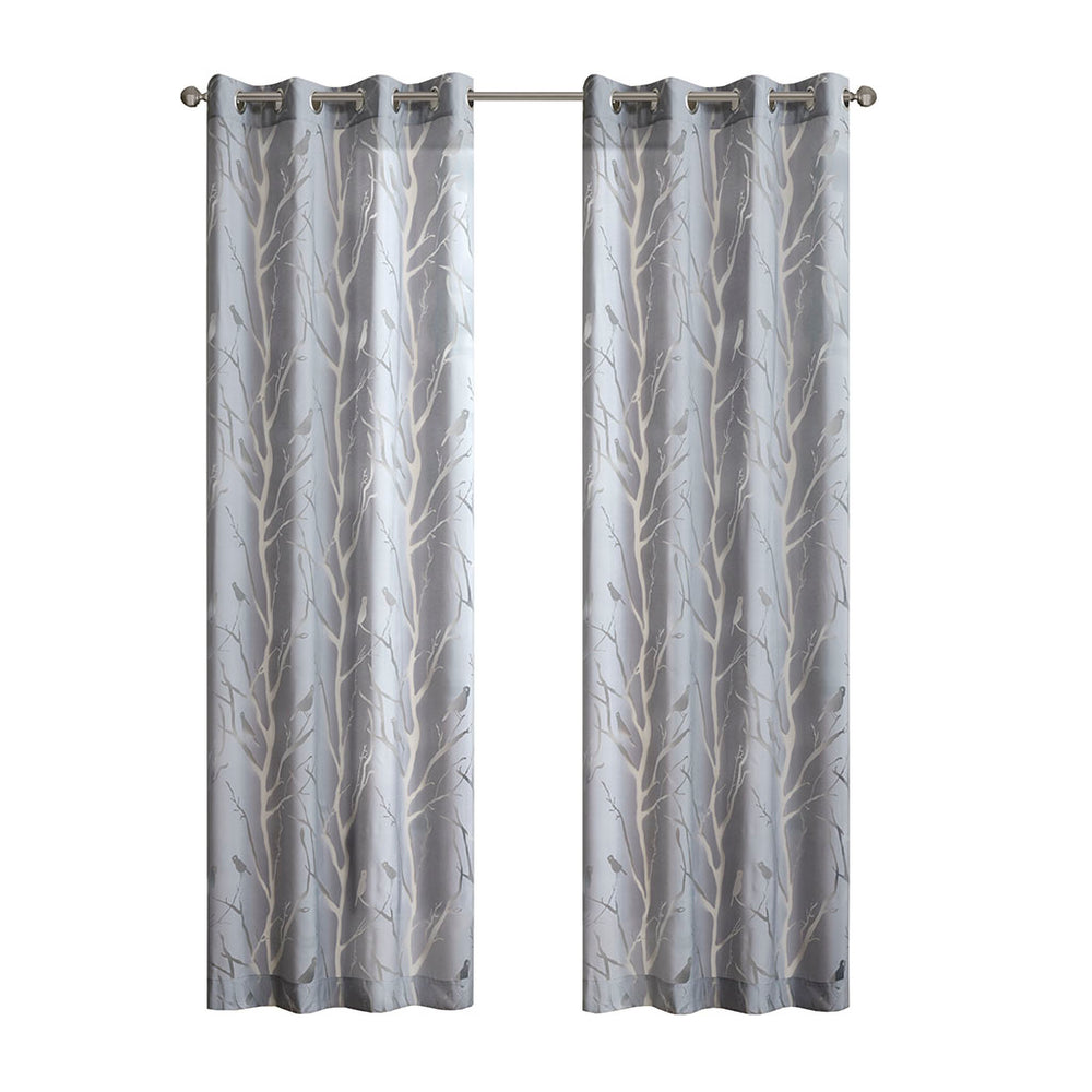 JLA Home Madison Park - Grommet Sheer Curtain with Burnout Bird & Branch Motif, Silver Grommets, Soft Sunlight Filter 84 L x 50 W x 0.13H MP40-3595