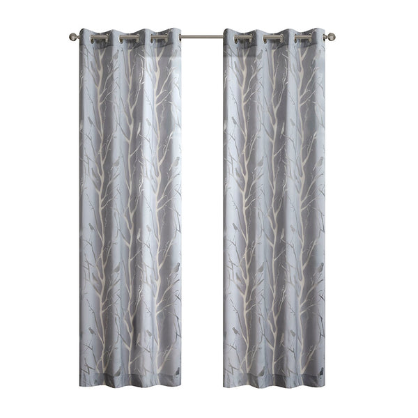 JLA Home Madison Park - Grommet Sheer Curtain with Burnout Bird & Branch Motif, Silver Grommets, Soft Sunlight Filter 84 L x 50 W x 0.13H MP40-3595