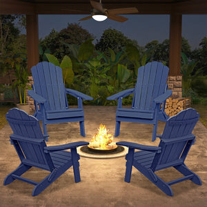 English Elm Adjustable Adirondack Chair Hdpe Wood Grain Outdoor Folding Seat with Cup Holder Navy Blue T3609P482834