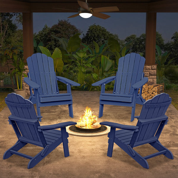 English Elm Adjustable Adirondack Chair Hdpe Wood Grain Outdoor Folding Seat with Cup Holder Navy Blue T3609P482834
