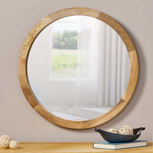 English Elm Christopher Knight Home® - MANGO Round Mango Wood & MDF Mirror 27" Natural Finish — Rustic Wall Accent, Durable Glass Frame 66673.00