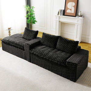 English Elm Black Turtle Velvet Convertible Sofa: Plush Reclining Lounger With Modular Design For Ultimate Comfort W3371S00033