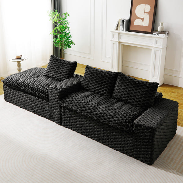 English Elm Black Turtle Velvet Convertible Sofa: Plush Reclining Lounger With Modular Design For Ultimate Comfort W3371S00033