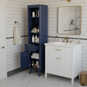 English Elm 68" Tall Fluted Freestanding Storage Cabinet with Drawer and Adjustable Shelf for Bathroom Blue N817P375218B