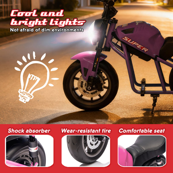 English Elm 24v300w Kids Electric Muscle Motorcycle with Dual Suspension Wide Eva Tires and Twist Throttle Pink W1578P382508