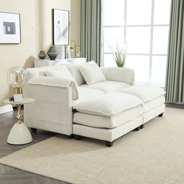 English Elm United Cozy Two-Seat Chenille Sofa With Detachable Armrests, Footstools, And Side Pockets For Comfort P2 W1568S00137-GIGA