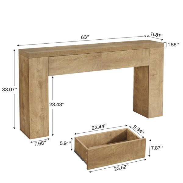 English Elm Practical Geometric Console Table with Matte Black Wood Grain Finish for Entryway or Sofa T3971P454316