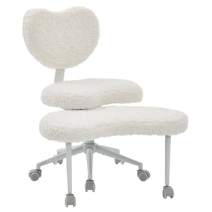 English Elm Artificial Rabbit Hair Cross Legged Desk Chair with Lumbar Support and Swivel Footrest Beige W1143P403571
