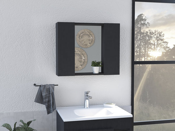 English Elm Artemisa Black Medicine Cabinet with Double Doors, Mirror & 6 Shelves, Space-Saving 20" x 23" B20091764
