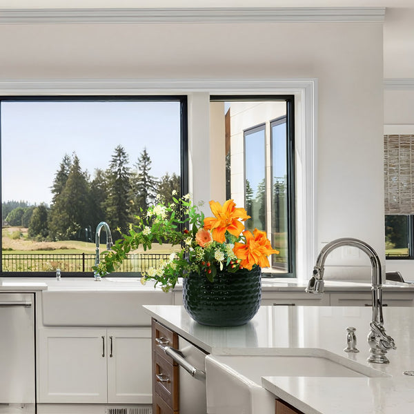 English Elm 3 Pieces Ceramic Flowerpot Set - Elegant Dark Green Planters For Garden, Patio & Indoor Spaces W3273P321559