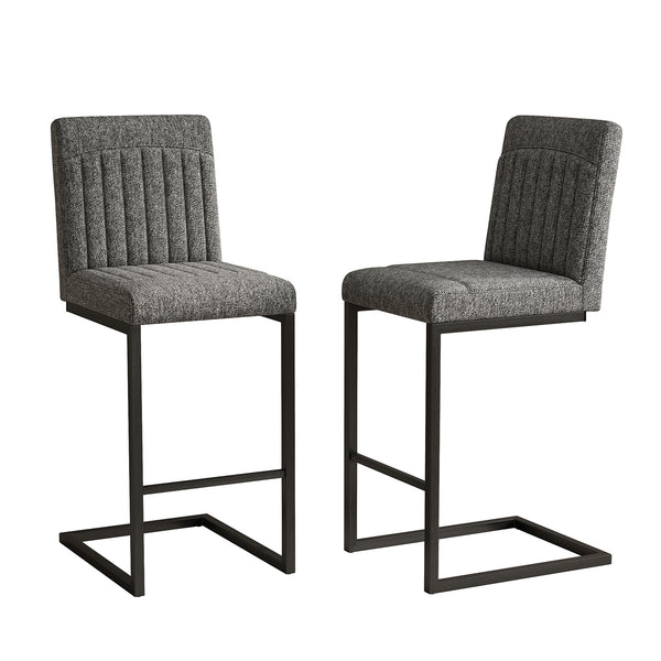 English Elm Faux Leather Counter Stools Set of Two Ergonomic Curved Back Metal Frame Kitchen Seating Dark Gray W5096P400650