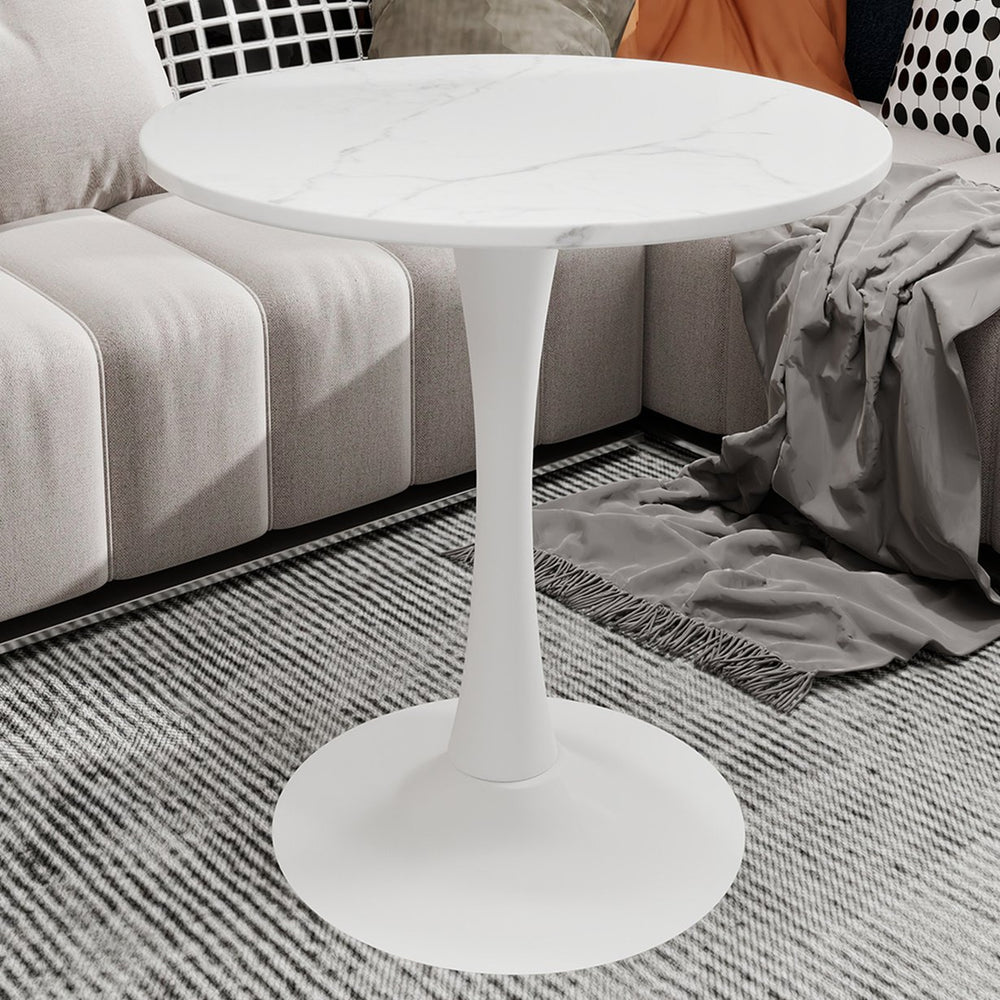 English Elm Marble-Top Round Side Table With Sleek Pedestal Base - Modern Minimalist Accent For Any Space W1935P353217