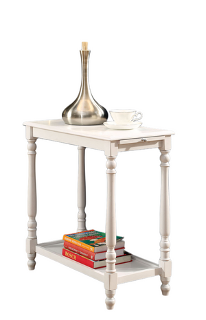 English Elm Transitional White Side Table with Hidden Tray & Open Shelf, Turned Legs, 24¾"W x 23¾"H Accent Piece B2741P341684
