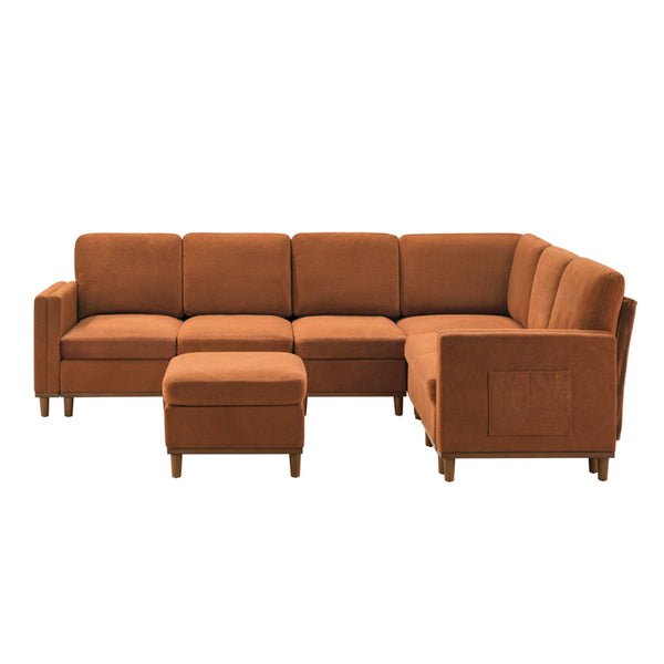 English Elm Modern Modular Sectional Sofa Plush Fabric Upholstery Reconfigurable Living Room Seating Orange W2085S00114
