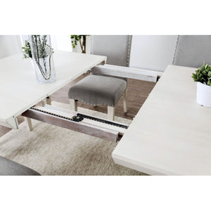 English Elm Elegant Rectangular Dining Table Antique White Finish with Fluted Legs, Expandable Leaf & Timeless Charm B016P355896