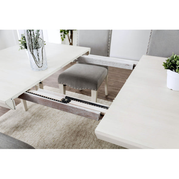 English Elm Elegant Rectangular Dining Table Antique White Finish with Fluted Legs, Expandable Leaf & Timeless Charm B016P355896