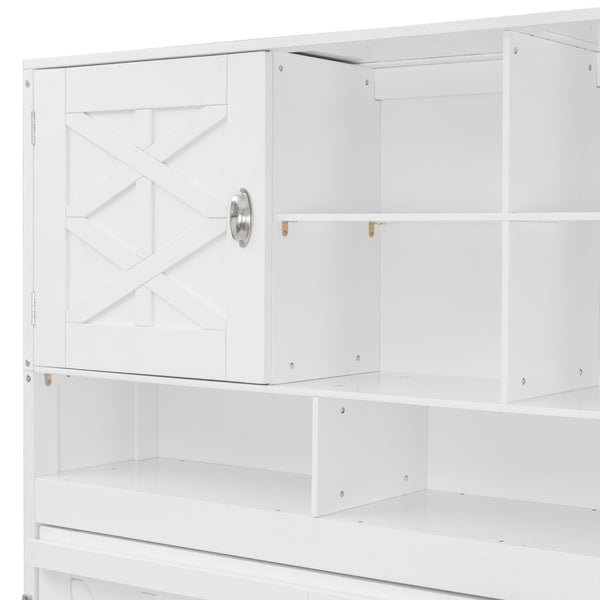 English Elm Queen Size Elegant Wall-Mounted Murphy Bed With Stylish Storage & Diamond Stripe Design, White N820S00062K-GIGA