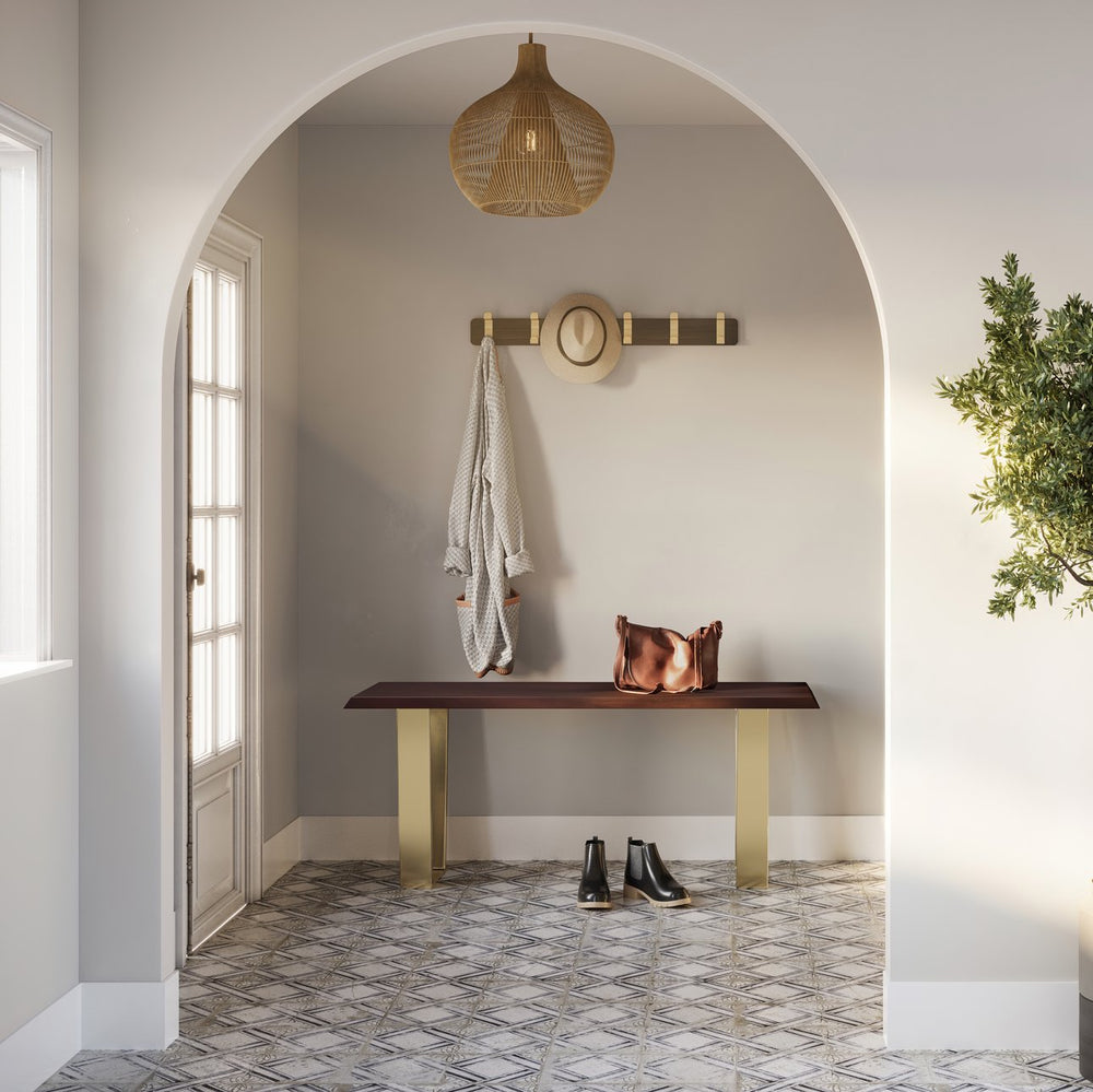 English Elm Lewis Handcrafted Cognac Acacia Bench with Gold U-Shaped Metal Legs, 42" Contemporary Accent Seat B136P158827